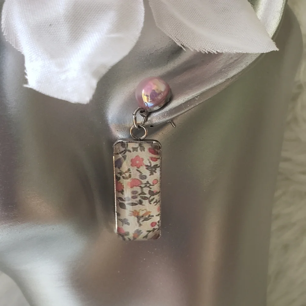 Handmade Pink Pearl Glass Spring Earrings - Picture 3 of 9